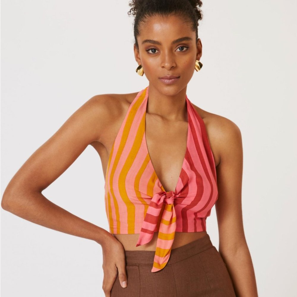 Farm Rio Mixed-Stripe Halter Top, XXS